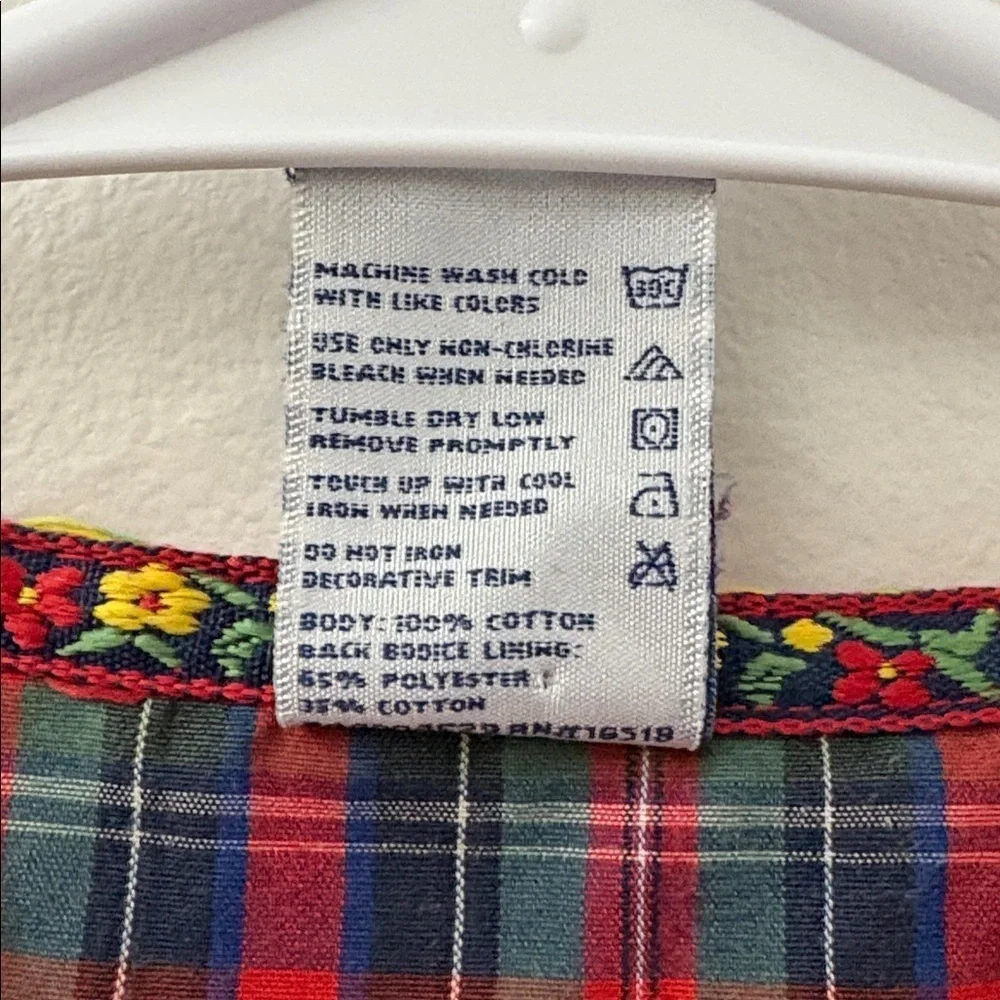 OshKosh B'gosh vintage Red Plaid velvet dress with Floral embroidery- girls 5